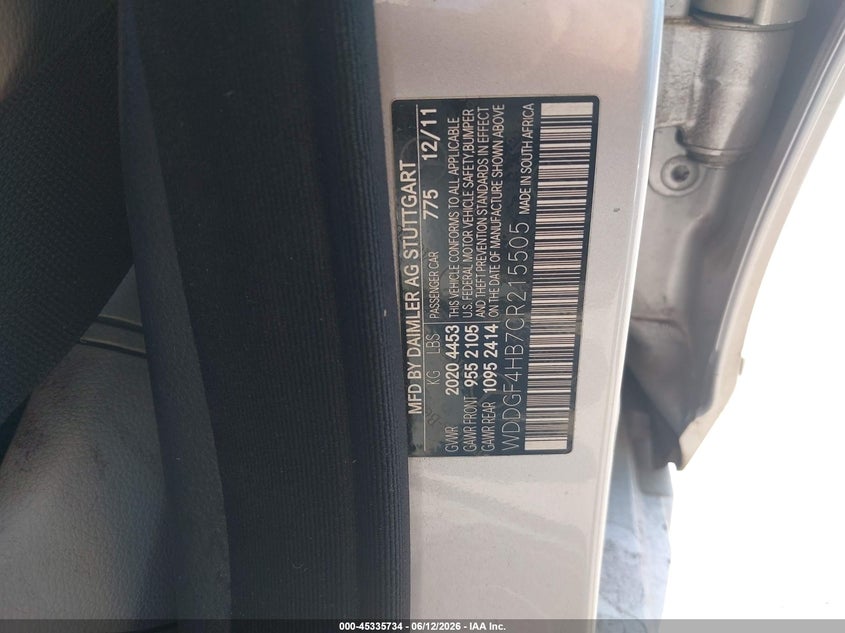 2012 Mercedes-benz C-klasse VIN WDDGF4HB7CR215505 IAAI salvage auction — FRONT END, Salvage (Texas), sold $225 on 2026-07-08 (photo 9)