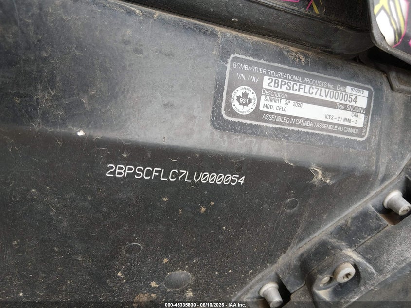 2020 Ski doo Summit expert 165 VIN 2BPSCFLC7LV000054 IAAI salvage auction — FRONT END, Salvage (Wyoming), sold $3,250 on 2026-09-11 (photo 9)