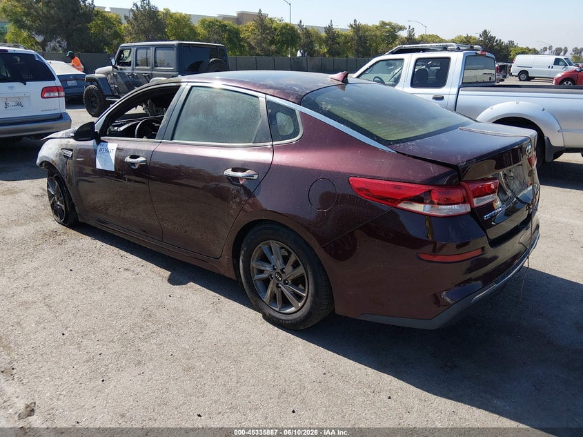 2020 Kia Optima VIN 5XXGT4L36LG387692 IAAI salvage auction — EXTERIOR BURN, Salvage Title, sold $350 on 2026-07-13 (photo 3)