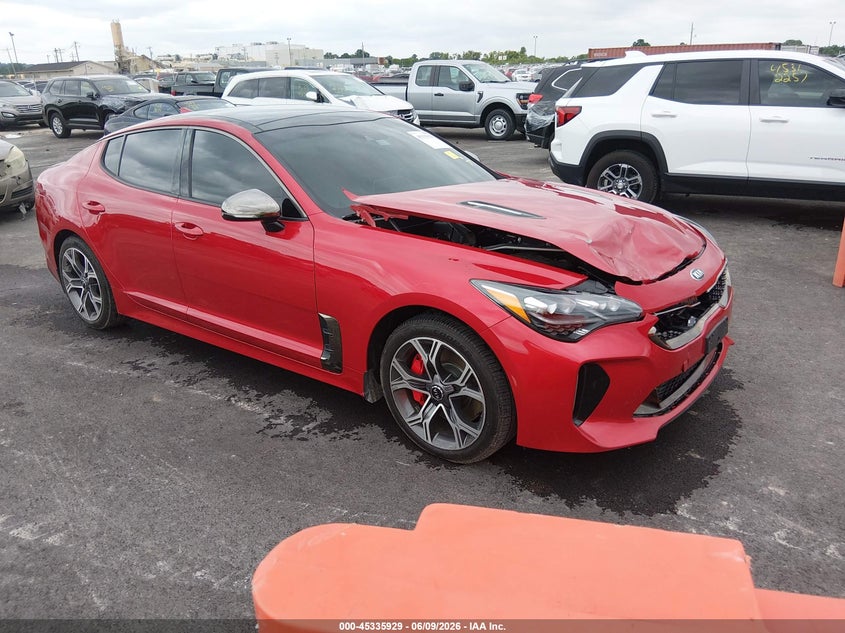 2018 Kia Stinger VIN KNAE55LCXJ6019581 IAAI salvage auction — FRONT END, Salvage Title, sold $6,300 on 2026-07-18 (photo 1)