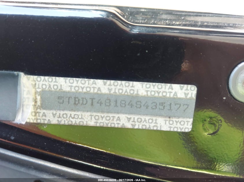 2004 Toyota Tundra VIN 5TBDT48184S435177 IAAI salvage auction — FRONT END, Clear (Virginia), sold $2,900 on 2026-07-07 (photo 9)