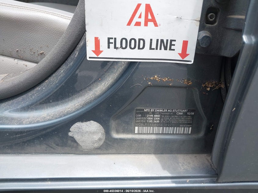 2009 Mercedes-benz E-klasse VIN WDBUF56X89B418971 IAAI salvage auction — WATER/FLOOD, Salvage (North Carolina), sold $25 on 2026-07-22 (photo 6)