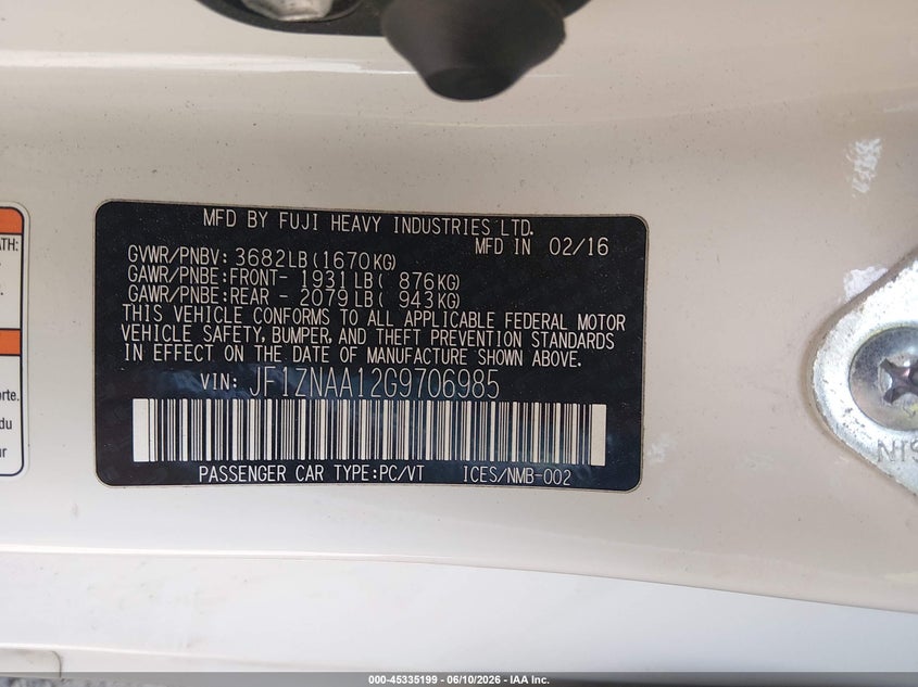 2016 Scion Fr-s VIN JF1ZNAA12G9706985 IAAI salvage auction — RIGHT FRONT, Salvage Title, sold $2,700 on 2026-07-18 (photo 9)