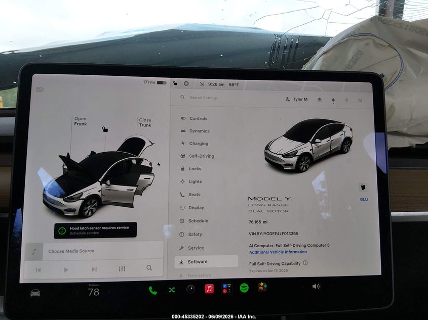 2020 Tesla Model y VIN 5YJYGDEE4LF013365 IAAI salvage auction — FRONT END, Salvage Title, sold $6,550 on 2026-07-09 (photo 7)