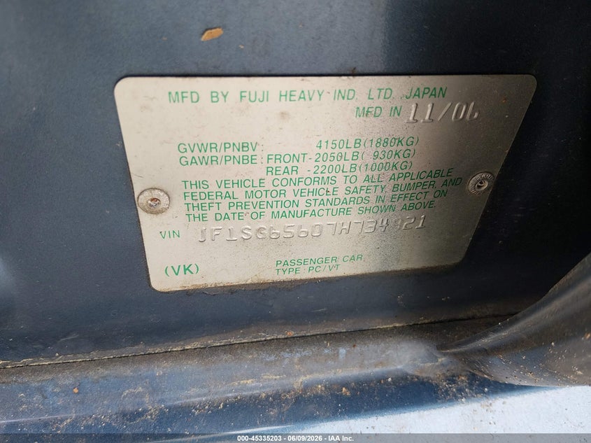 2007 Subaru Forester VIN JF1SG65607H734921 IAAI salvage auction — NORMAL WEAR, Clear (Virginia), sold $425 on 2026-07-10 (photo 9)