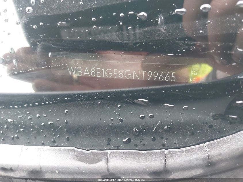 2016 BMW 3er VIN WBA8E1G58GNT99665 IAAI salvage auction — FRONT END, Clear (Virginia), sold $1,750 on 2026-07-14 (photo 9)