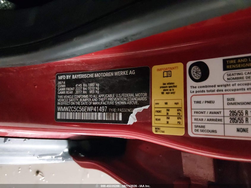 2014 Mini Countryman VIN WMWZC5C56EWP41497 IAAI salvage auction — FRONT END, Salvage (Iowa), sold $750 on 2026-07-09 (photo 9)