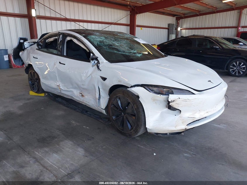 2026 Tesla Model 3 VIN 5YJ3E1EA1TF158035 IAAI salvage auction — FRONT & REAR, Salvage Title, sold $25 on 2026-07-28 (photo 1)