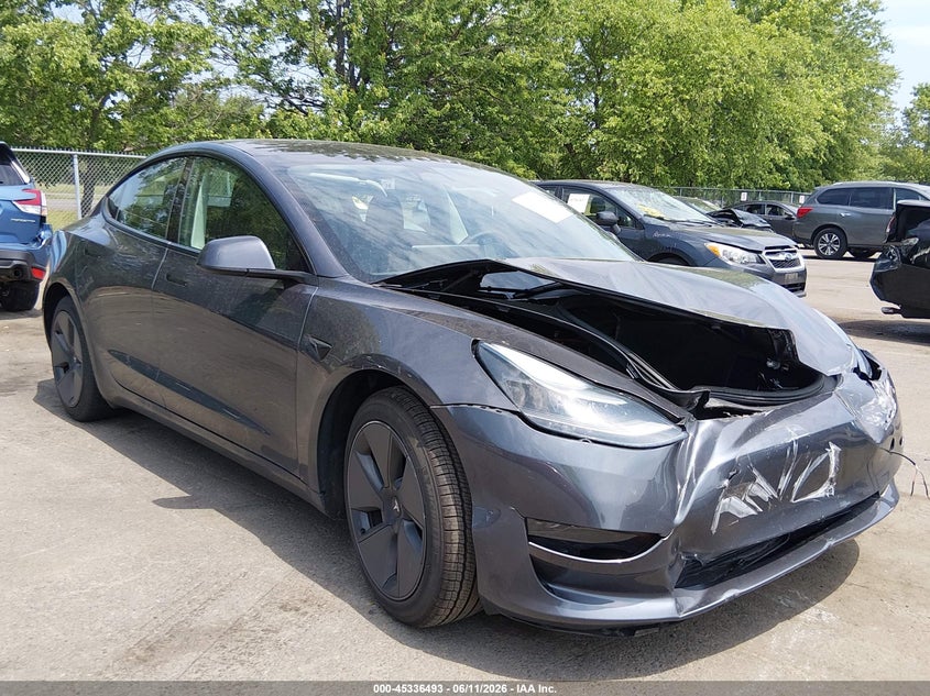 2023 Tesla Model 3 VIN 5YJ3E1EAXPF676814 IAAI salvage auction — FRONT END, Salvage Title, sold $8,900 on 2026-09-03 (photo 1)