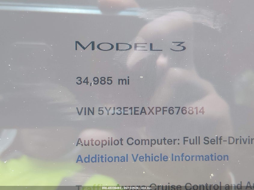 2023 Tesla Model 3 VIN 5YJ3E1EAXPF676814 IAAI salvage auction — FRONT END, Salvage Title, sold $8,900 on 2026-09-03 (photo 7)