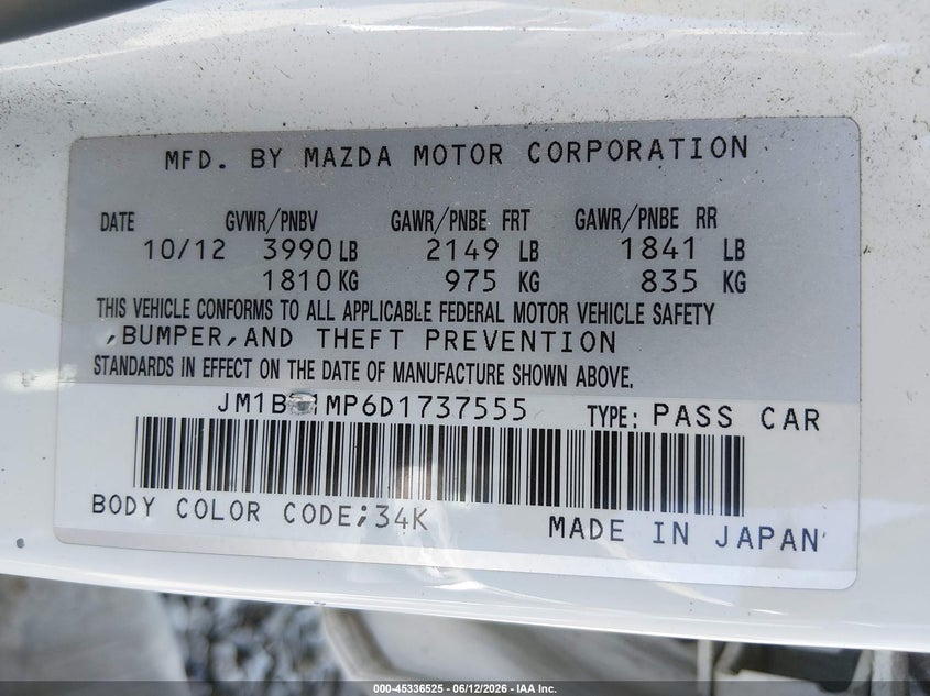 2013 Mazda 3 VIN JM1BL1MP6D1737555 IAAI salvage auction — FRONT END, Salvage (California), sold $425 on 2026-07-27 (photo 9)