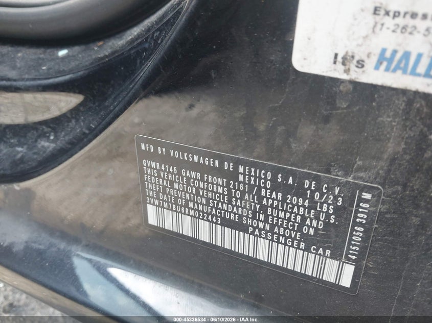 2024 Volkswagen Jetta VIN 3VW7M7BU6RM022443 IAAI salvage auction — LEFT FRONT, Salvage Title, sold $25 on 2026-07-31 (photo 9)