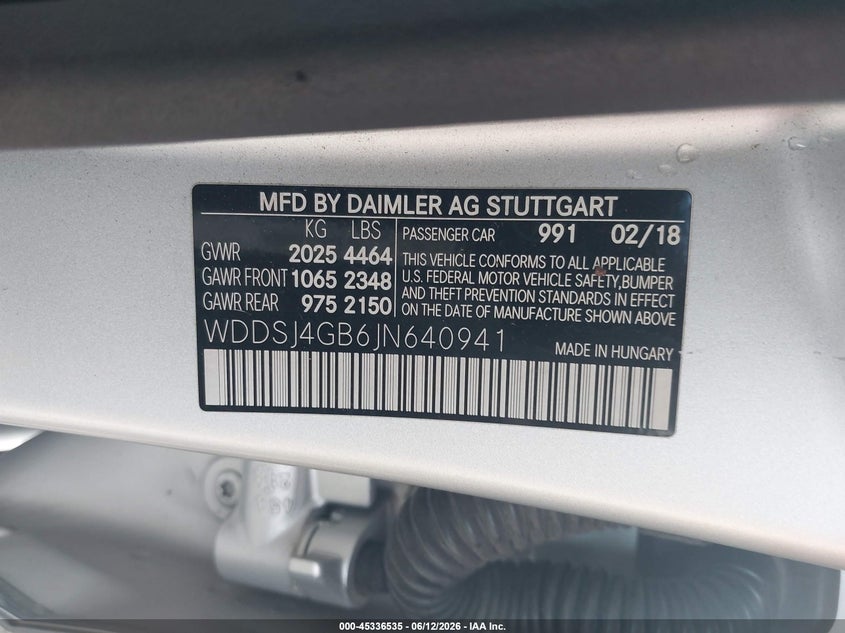 2018 Mercedes-benz Cla-klasse VIN WDDSJ4GB6JN640941 IAAI salvage auction — FRONT END, Salvage Title, sold $25 on 2026-07-30 (photo 9)