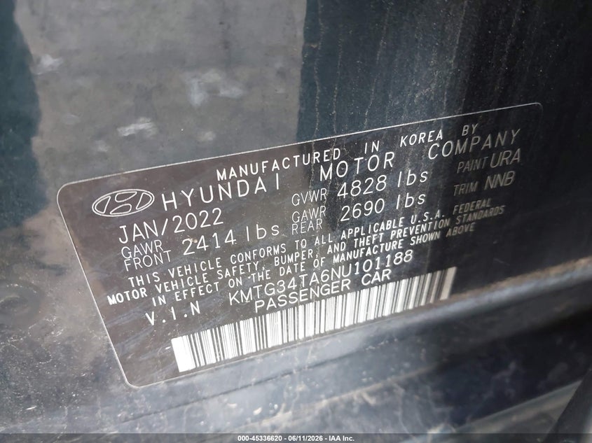 2022 Genesis G70 VIN KMTG34TA6NU101188 IAAI salvage auction — RIGHT FRONT, Salvage Title, sold $5,850 on 2026-07-28 (photo 9)