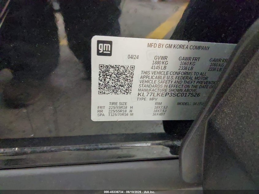 2025 Chevrolet Trax VIN KL77LKEP3SC017526 IAAI salvage auction — FRONT END, Salvage (Arizona), sold $7,800 on 2026-07-14 (photo 9)