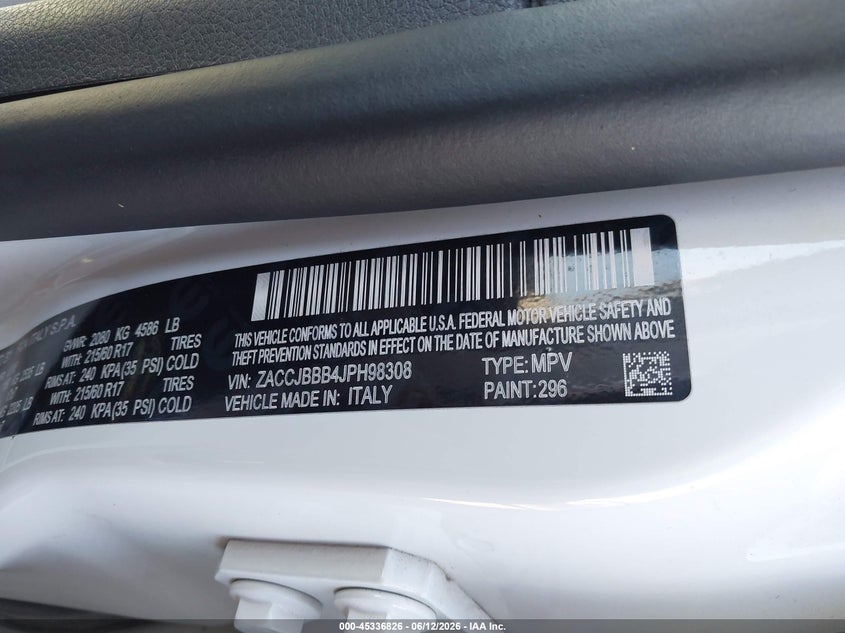 2018 Jeep Renegade VIN ZACCJBBB4JPH98308 IAAI salvage auction — FRONT END, Prior Salvage (Minnesota), sold $1,400 on 2026-08-21 (photo 9)