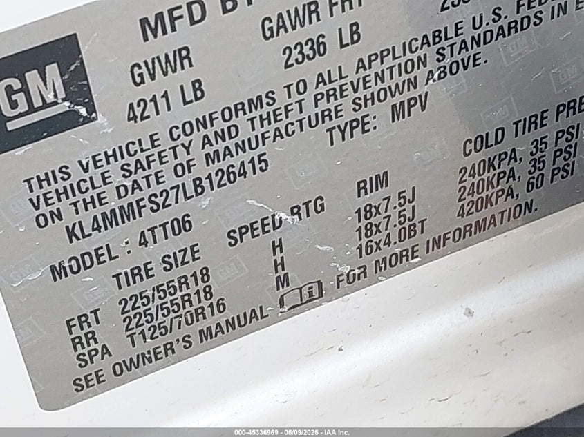 2020 Buick Encore gx VIN KL4MMFS27LB126415 IAAI salvage auction — RIGHT FRONT, Clear (Michigan), sold $6,475 on 2026-07-16 (photo 9)