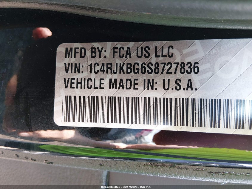 2025 Jeep VIN 1C4RJKBG6S8727836 IAAI salvage auction — ROLLOVER, Salvage Title, sold $3,150 on 2026-07-23 (photo 9)