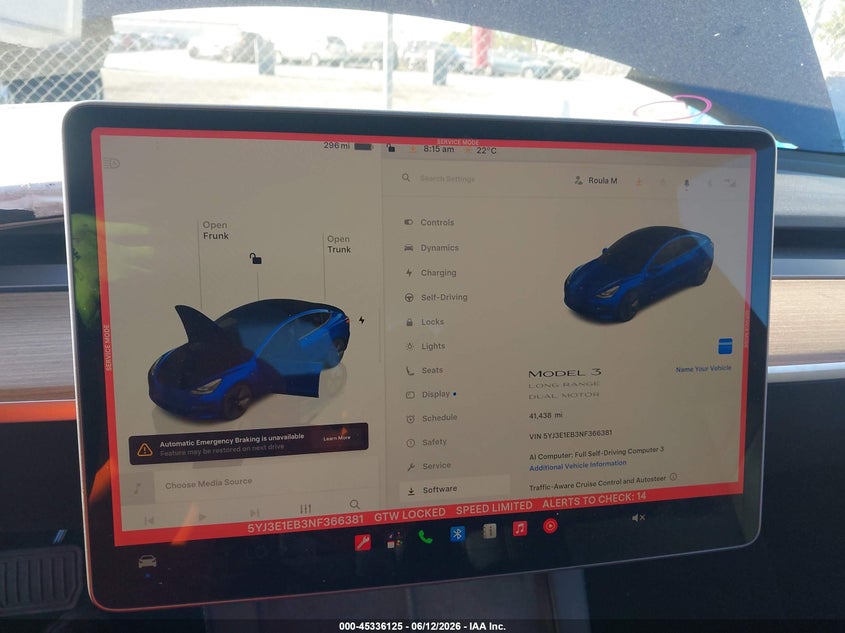 2022 Tesla Model 3 VIN 5YJ3E1EB3NF366381 IAAI salvage auction — REAR END, Salvage Title, sold $9,100 on 2026-07-29 (photo 7)