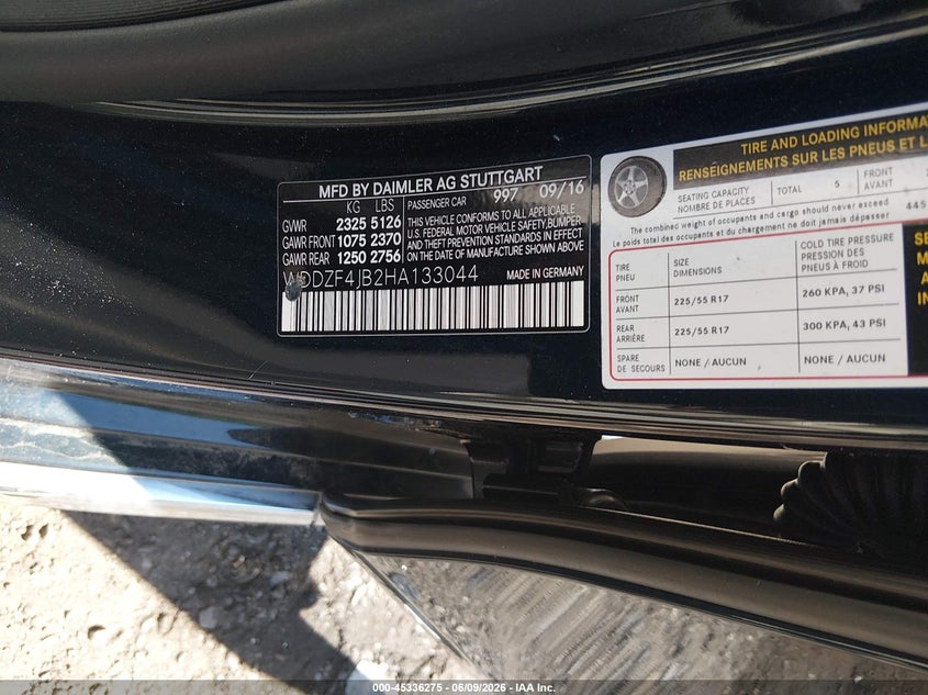 2017 Mercedes-benz E-klasse VIN WDDZF4JB2HA133044 IAAI salvage auction — ELECTRICAL, Clear (Massachusetts), sold $2,600 on 2026-07-28 (photo 9)