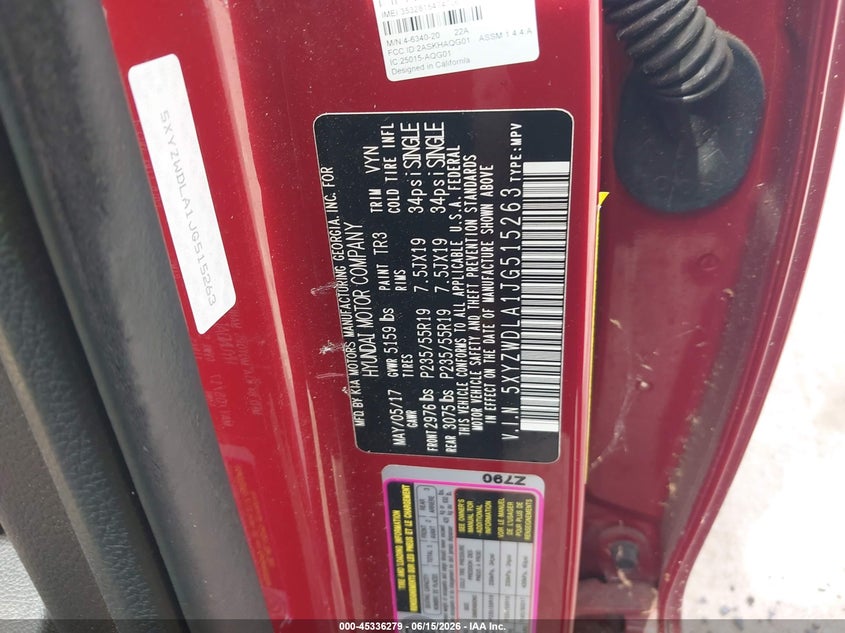 2018 Hyundai Santa fe VIN 5XYZWDLA1JG515263 IAAI salvage auction — ROOF, Salvage (Texas), sold $2,550 on 2026-07-29 (photo 9)
