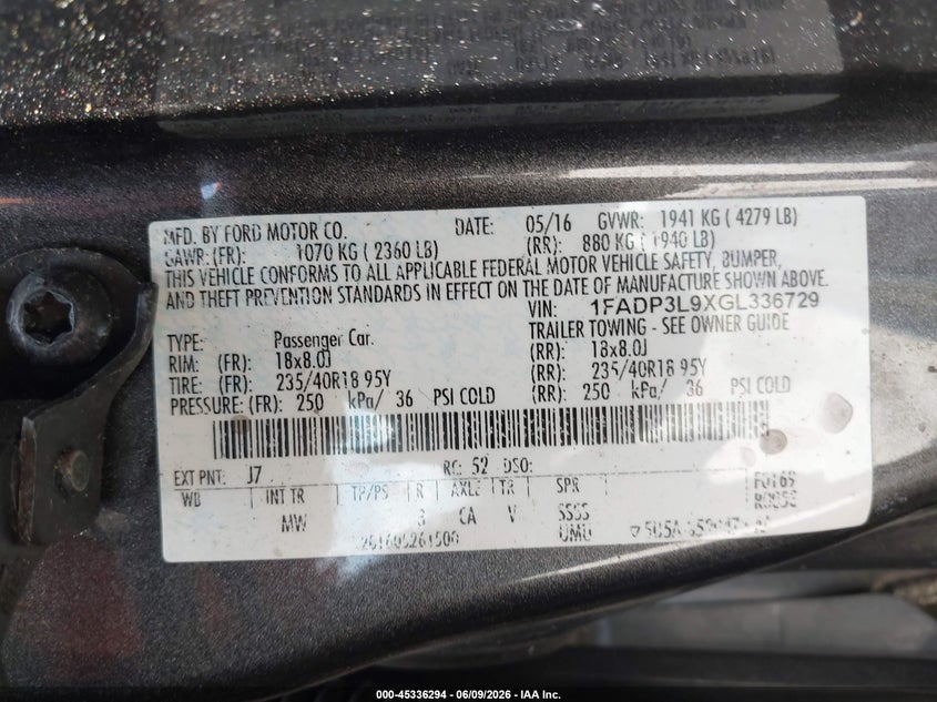 2016 Ford Focus st VIN 1FADP3L9XGL336729 IAAI salvage auction — Cash For Clunkers, Original (Texas), sold $1,800 on 2026-07-08 (photo 9)