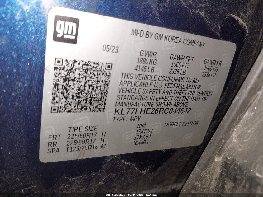 2024 Chevrolet Trax VIN KL77LHE26RC044642 IAAI salvage auction — FRONT END, Salvage Title, sold $3,250 on 2026-07-22 (photo 9)
