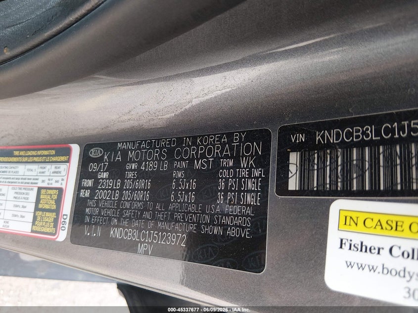 2018 Kia Niro VIN KNDCB3LC1J5123972 IAAI salvage auction — NORMAL WEAR, Clear (Colorado), sold $950 on 2026-07-14 (photo 9)