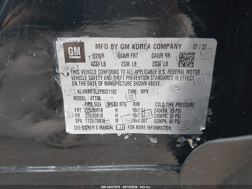 2023 Buick Encore gx VIN KL4MMFSL2PB021182 IAAI salvage auction — REAR END, Salvage (Massachusetts), sold $25 on 2026-07-11 (photo 9)