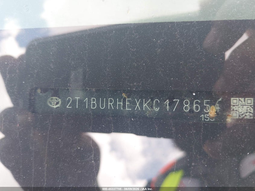 2019 Toyota Corolla VIN 2T1BURHEXKC178654 IAAI salvage auction — LEFT SIDE, Salvage (Louisiana), sold $4,800 on 2026-08-04 (photo 9)