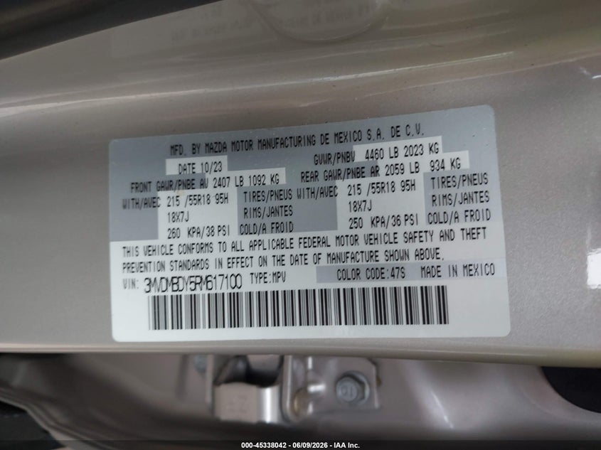 2024 Mazda Cx-30 VIN 3MVDMBDY5RM617100 IAAI salvage auction — FRONT END, Salvage (Ohio), sold $9,900 on 2026-07-23 (photo 9)