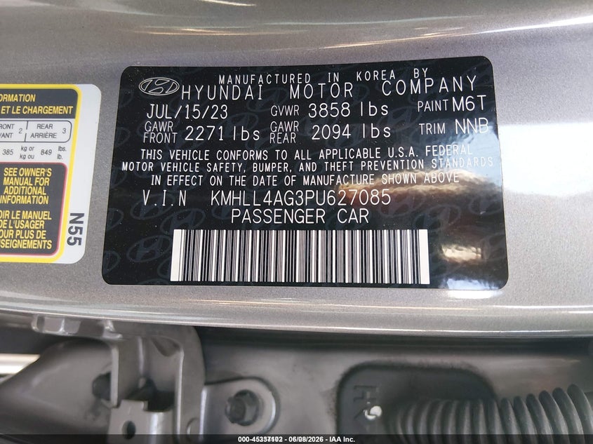 2023 Hyundai Elantra VIN KMHLL4AG3PU627085 IAAI salvage auction — FRONT END, SF97 (California), sold $25 on 2026-07-28 (photo 9)