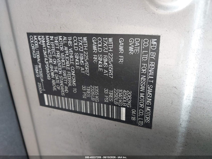2018 Nissan Rogue VIN KNMAT2MT4JP584049 IAAI salvage auction — SIDE, Salvage (Alabama), sold $1,300 on 2026-07-08 (photo 9)