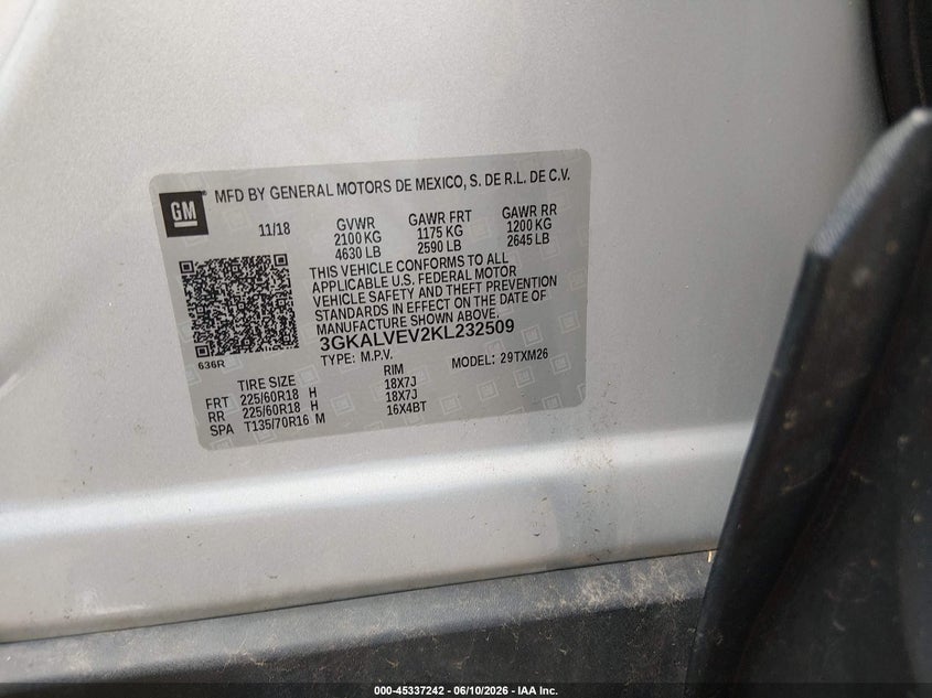 2019 Gmc Terrain VIN 3GKALVEV2KL232509 IAAI salvage auction — FRONT END, Salvage (Minnesota), sold $2,600 on 2026-09-05 (photo 9)
