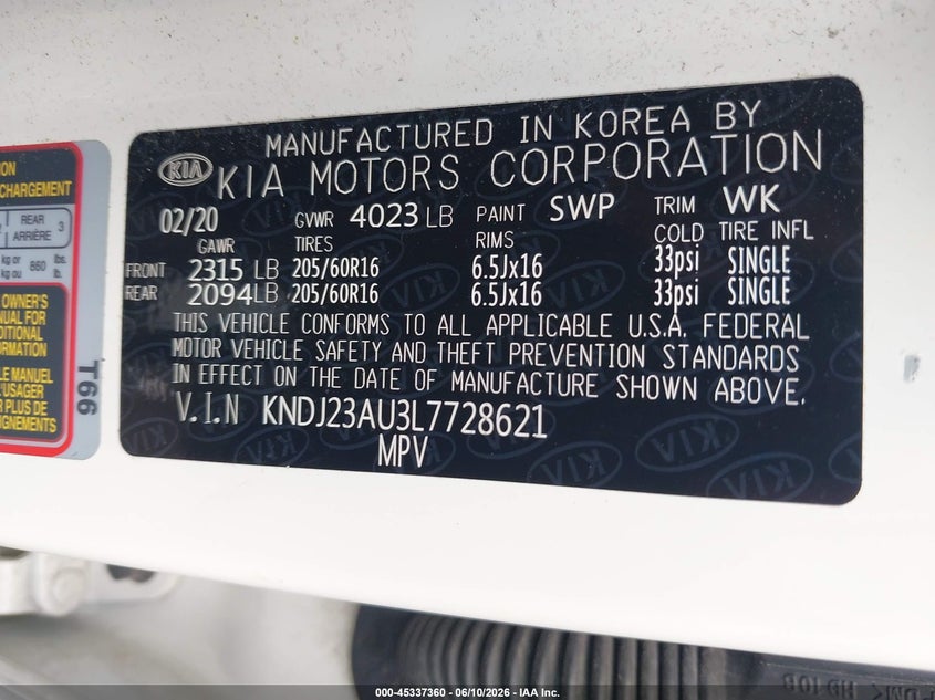 2020 Kia Soul VIN KNDJ23AU3L7728621 IAAI salvage auction — FRONT END, Salvage (Ohio), sold $2,100 on 2026-07-14 (photo 9)