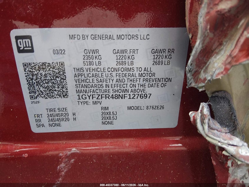 2022 Cadillac Xt4 VIN 1GYFZFR48NF127697 IAAI salvage auction — LEFT SIDE, Salvage (South Carolina), sold $7,600 on 2026-08-01 (photo 9)