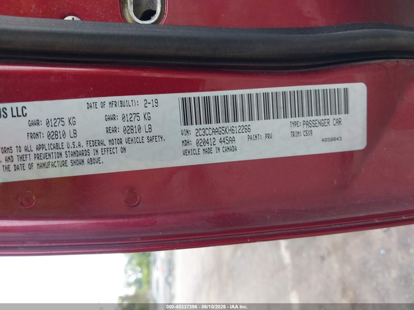2019 Chrysler 300 VIN 2C3CCAAG5KH612266 IAAI salvage auction — FRONT & REAR, Salvage (North Carolina), sold $2,550 on 2026-07-24 (photo 9)