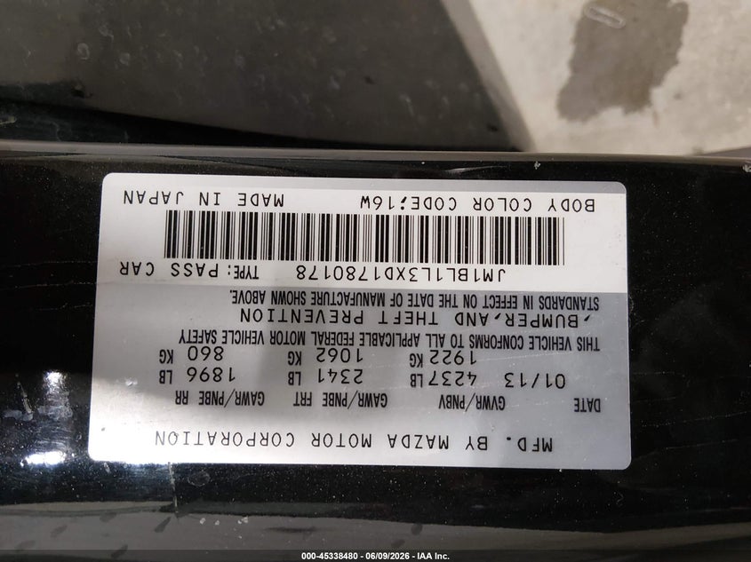 2013 Mazda 3 VIN JM1BL1L3XD1780178 IAAI salvage auction — FRONT END, Bill Of Sale (Alaska), sold $25 on 2026-07-24 (photo 9)