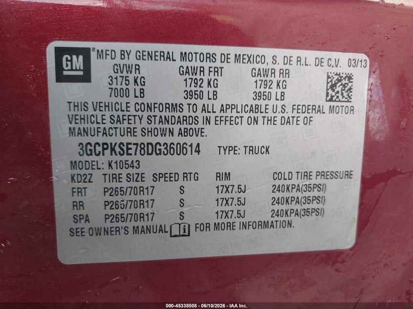 2013 Chevrolet Silverado VIN 3GCPKSE78DG360614 IAAI salvage auction — RIGHT SIDE, Salvage (Montana), sold $3,225 on 2026-07-22 (photo 9)