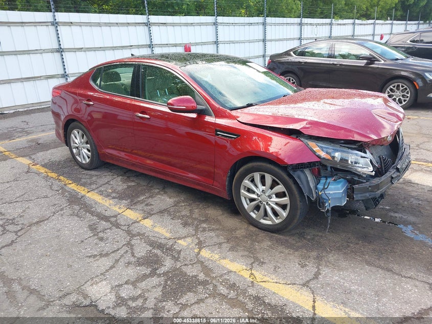 2014 Kia Optima VIN 5XXGN4A75EG272102 IAAI salvage auction — FRONT END, Clear (Michigan), sold $1,950 on 2026-07-27 (photo 1)