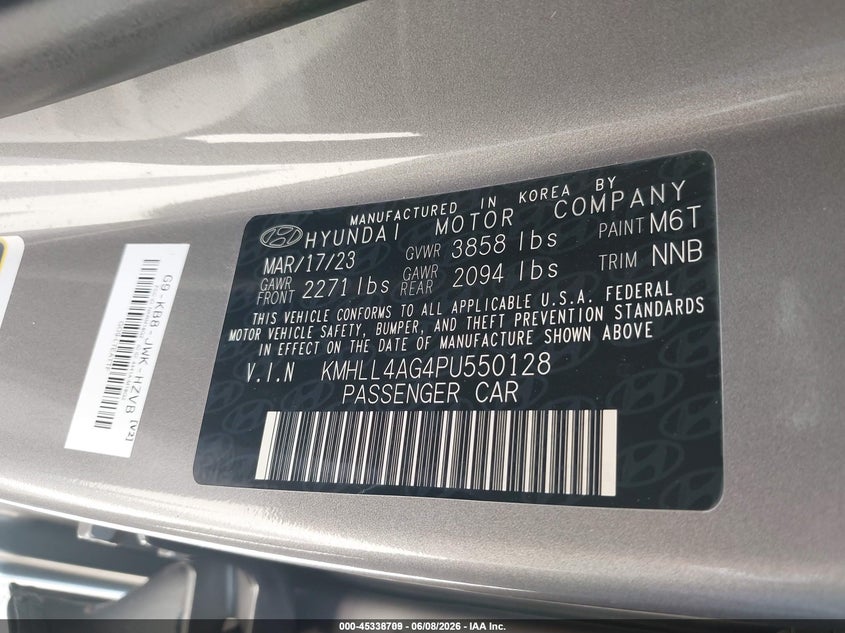 2023 Hyundai Elantra VIN KMHLL4AG4PU550128 IAAI salvage auction — ALL OVER, Sf97 (Texas), sold $11,400 on 2026-07-07 (photo 9)