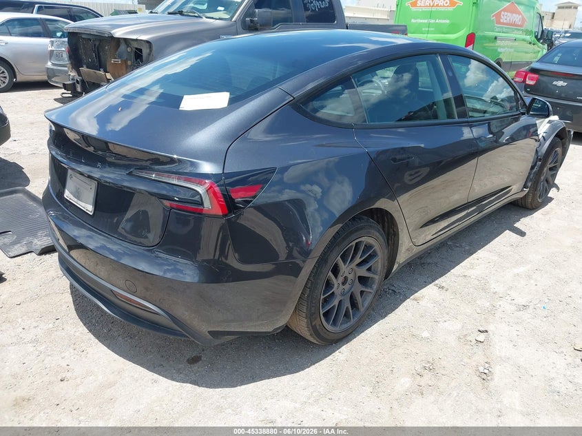 2025 Tesla Model 3 VIN 5YJ3E1EA4SF951943 IAAI salvage auction — FRONT END, Original (Texas), sold $13,000 on 2026-07-29 (photo 4)