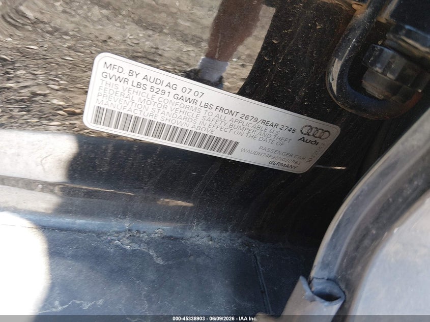 2008 Audi A6 VIN WAUDH74F98N028988 IAAI salvage auction — LEFT & RIGHT, Bill Of Sale (New York), sold $450 on 2026-07-14 (photo 9)