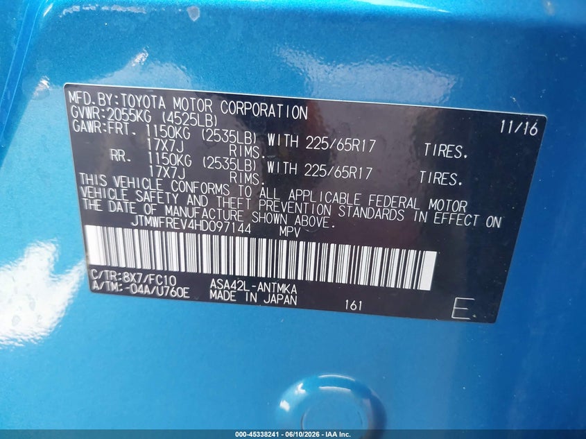 2017 Toyota Rav 4 VIN JTMWFREV4HD097144 IAAI salvage auction — FRONT END, Salvage Title, sold $250 on 2026-07-28 (photo 9)