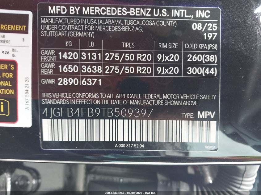 2026 Mercedes-benz Gle VIN 4JGFB4FB9TB509397 IAAI salvage auction — RIGHT FRONT, Salvage Title, sold $30,750 on 2026-07-30 (photo 9)