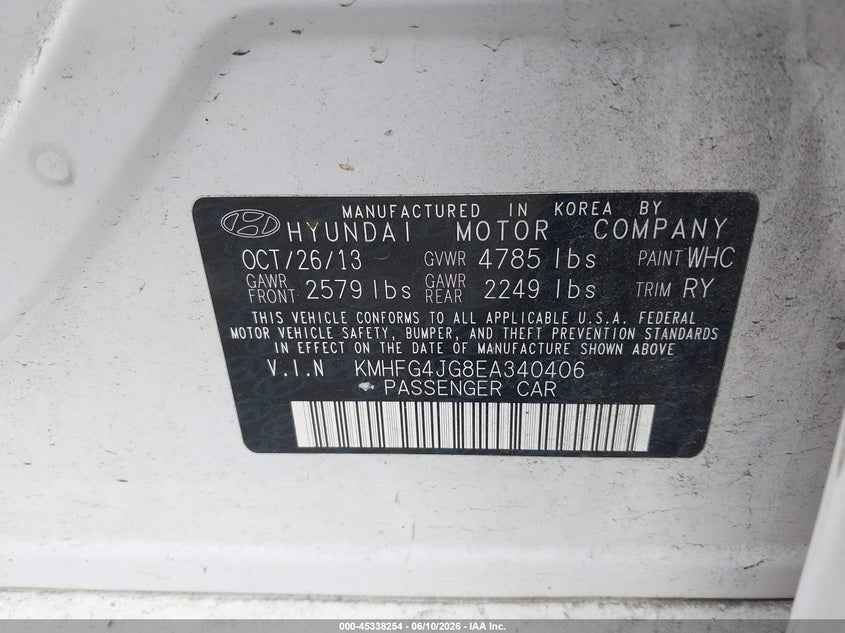 2014 Hyundai Azera VIN KMHFG4JG8EA340406 IAAI salvage auction — REAR END, Salvage (Idaho), sold $400 on 2026-07-15 (photo 9)