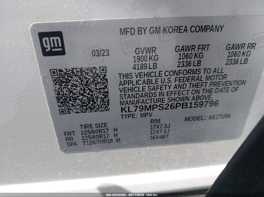 2023 Chevrolet Trailblazer VIN KL79MPS26PB159796 IAAI salvage auction — LEFT FRONT, Salvage (North Carolina), sold $4,400 on 2026-07-29 (photo 9)