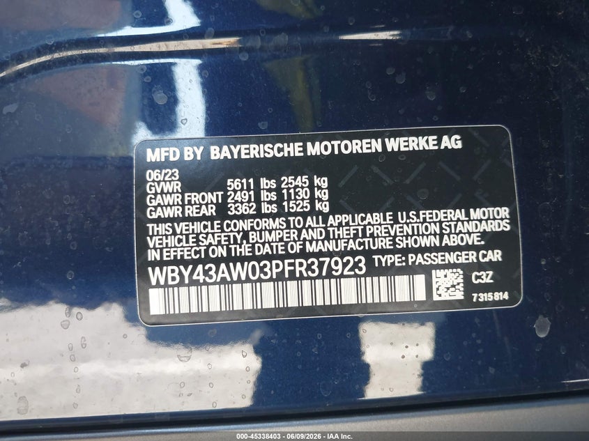 2023 BMW I4 VIN WBY43AW03PFR37923 IAAI salvage auction — LEFT FRONT, Salvage (Arizona), sold $8,200 on 2026-07-28 (photo 9)