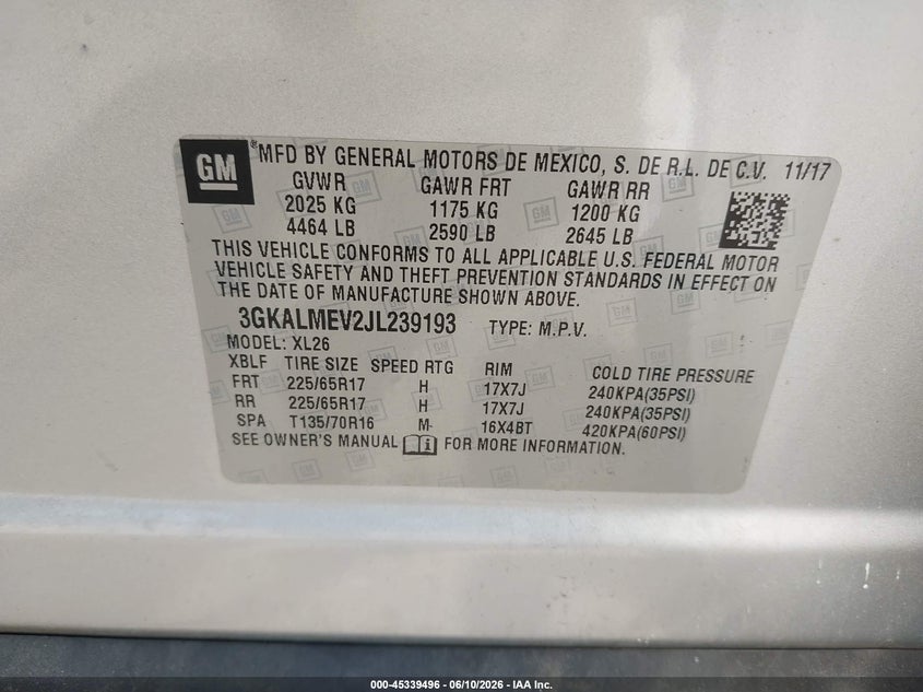 2018 Gmc Terrain VIN 3GKALMEV2JL239193 IAAI salvage auction — FRONT END, Salvage (Pennsylvania), sold $2,000 on 2026-07-09 (photo 9)