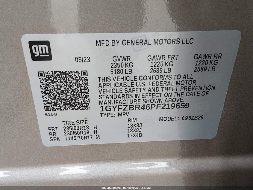2023 Cadillac Xt4 VIN 1GYFZBR46PF219659 IAAI salvage auction — REAR END, Salvage Title, sold $5,625 on 2026-08-23 (photo 9)